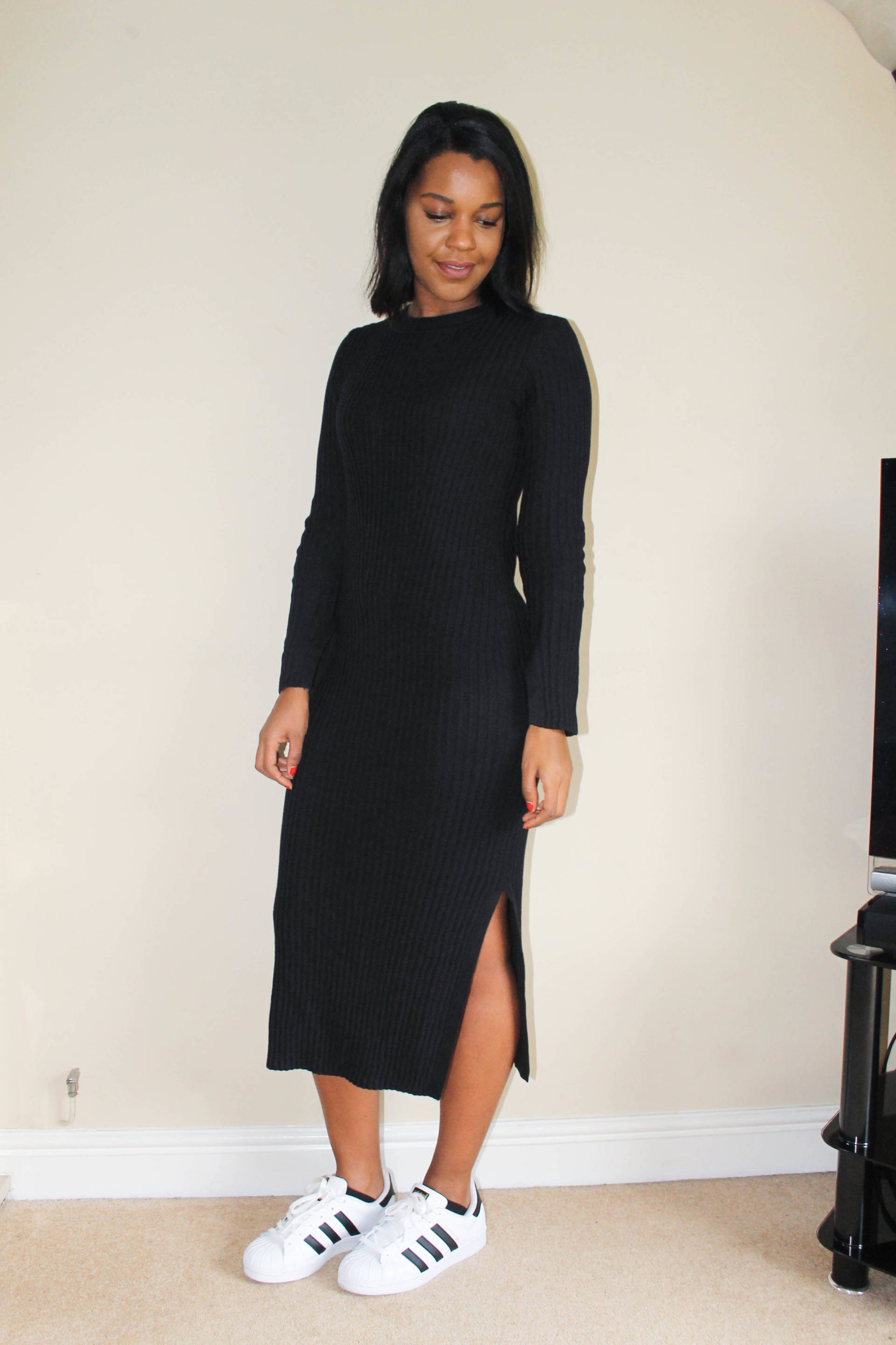 h&m black ribbed dress
